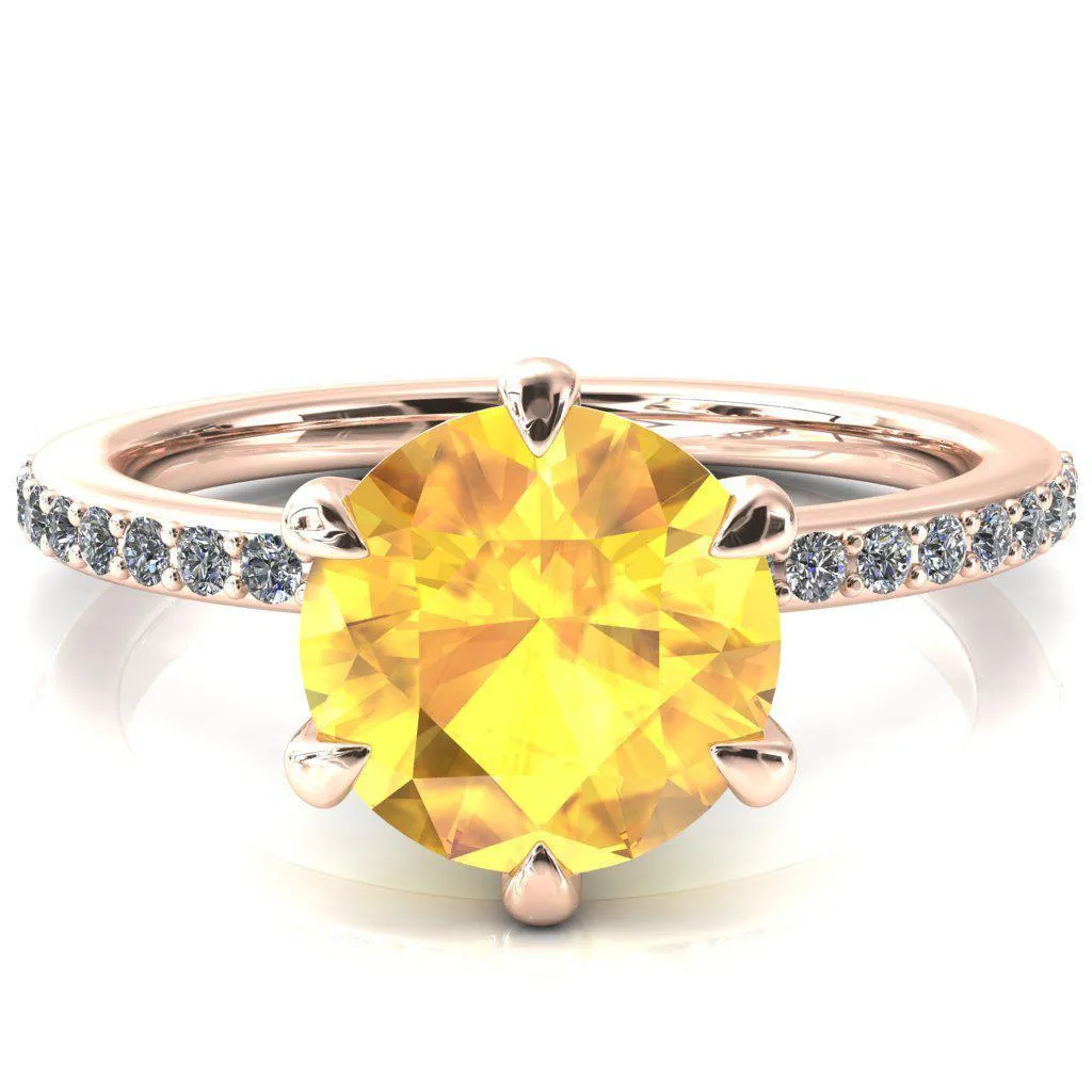 Nora Round Yellow Sapphire Solitaire 6 Prong Ring
