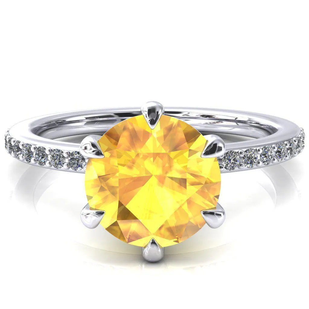 Nora Round Yellow Sapphire Solitaire 6 Prong Ring