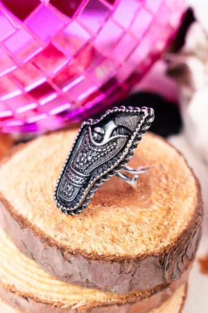 O.K. Corral Pistol Silvertone Cuff Ring