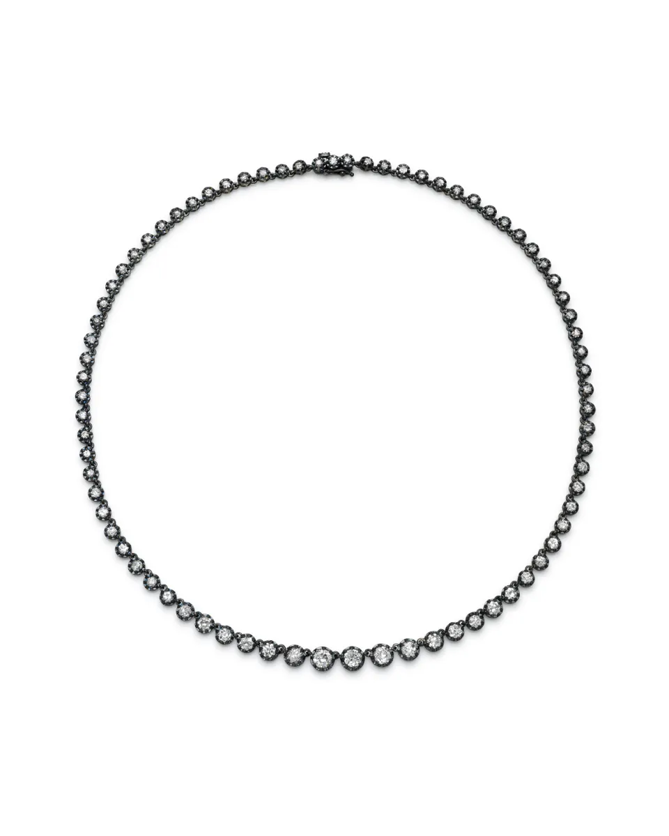 Old Euro Graduating Diamond Tennis 16" Necklace Set in Platinum