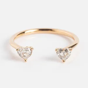 Open Wedding Band with Two Diamond Hearts