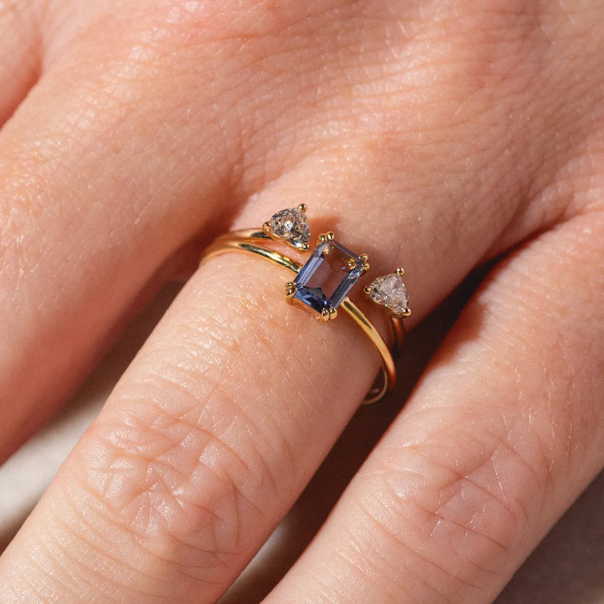 Open Wedding Band with Two Diamond Hearts