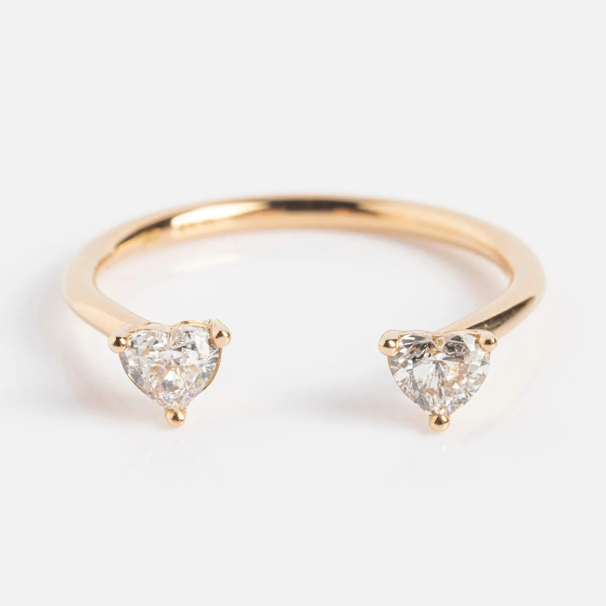 Open Wedding Band with Two Diamond Hearts