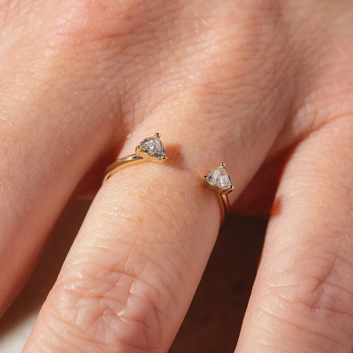 Open Wedding Band with Two Diamond Hearts