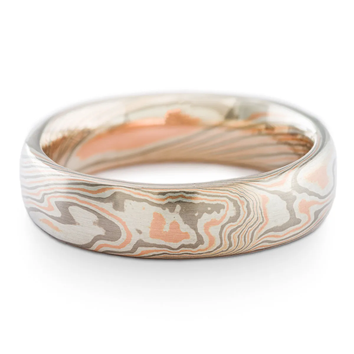 Organic Mokume Gane Wedding Band or Ring in Twist Pattern and Embers Palette