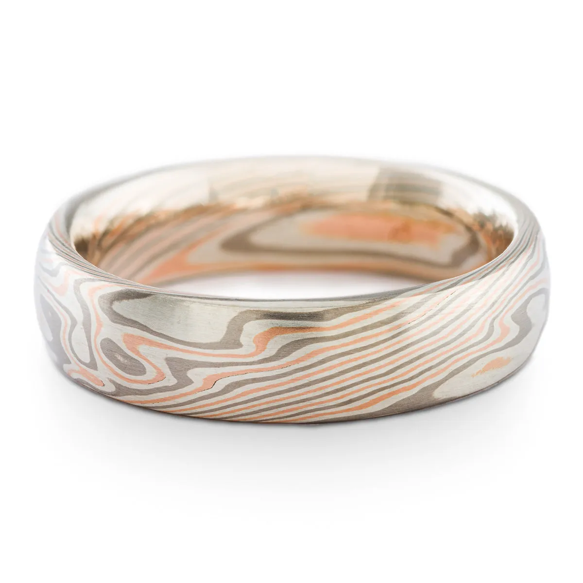 Organic Mokume Gane Wedding Band or Ring in Twist Pattern and Embers Palette