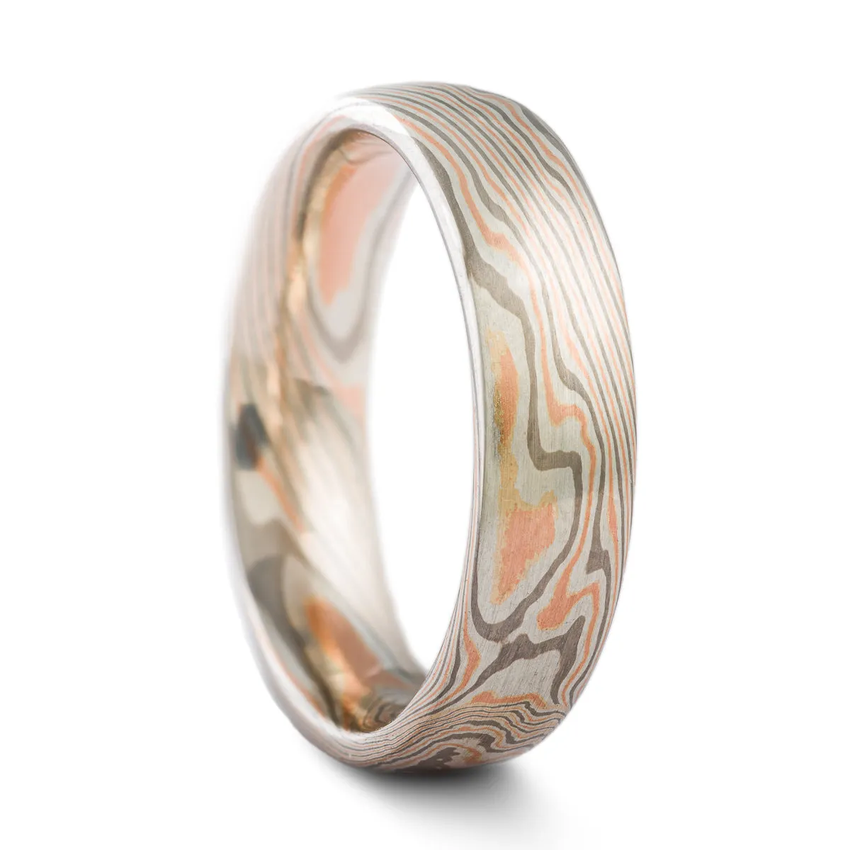 Organic Mokume Gane Wedding Band or Ring in Twist Pattern and Embers Palette