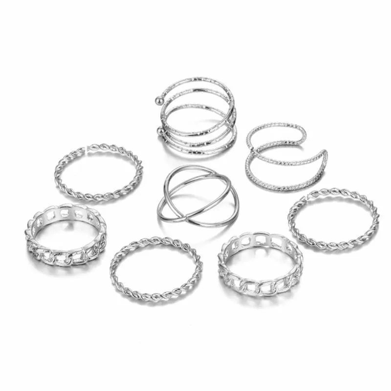 Original Design Gold Color Round Hollow Geometric Rings Set For Women Fashion With Cross Twist Open Ring Design