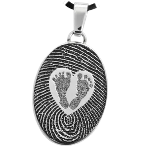 Oval Fingerprint & Babyfeet within Heart Pendant