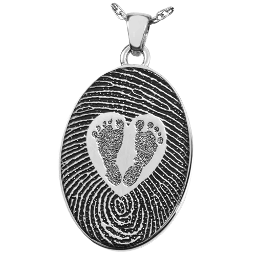 Oval Fingerprint & Babyfeet within Heart Pendant