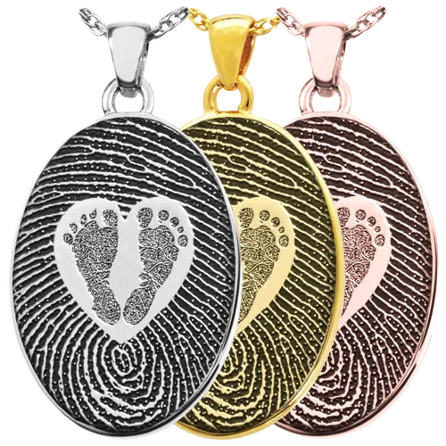 Oval Fingerprint & Babyfeet within Heart Pendant