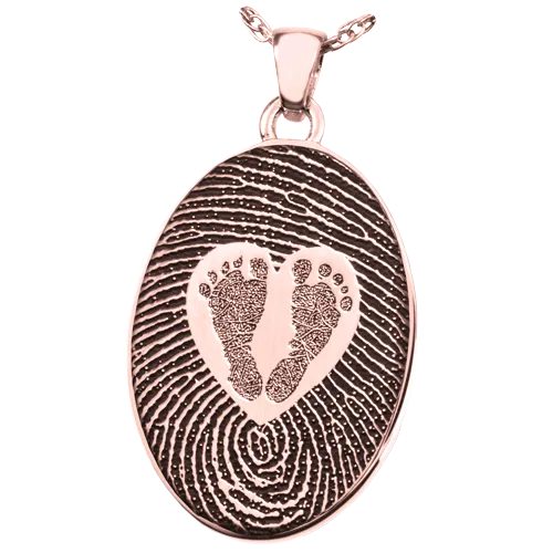Oval Fingerprint & Babyfeet within Heart Pendant