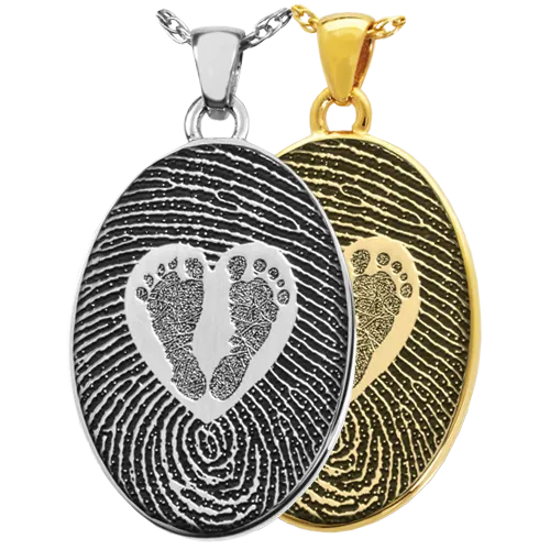 Oval Fingerprint & Babyfeet within Heart Pendant