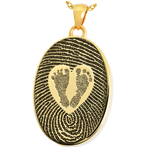 Oval Fingerprint & Babyfeet within Heart Pendant
