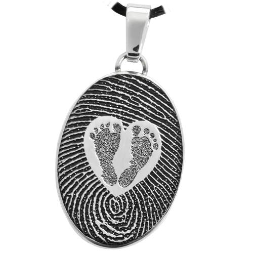 Oval Fingerprint & Babyfeet within Heart Pendant