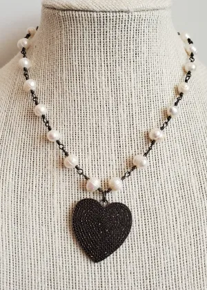 Pavé & Pearl Heart Necklace