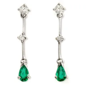 Pear Shaped Emerald Diamond Accent Drop Earrings In 18k White Gold