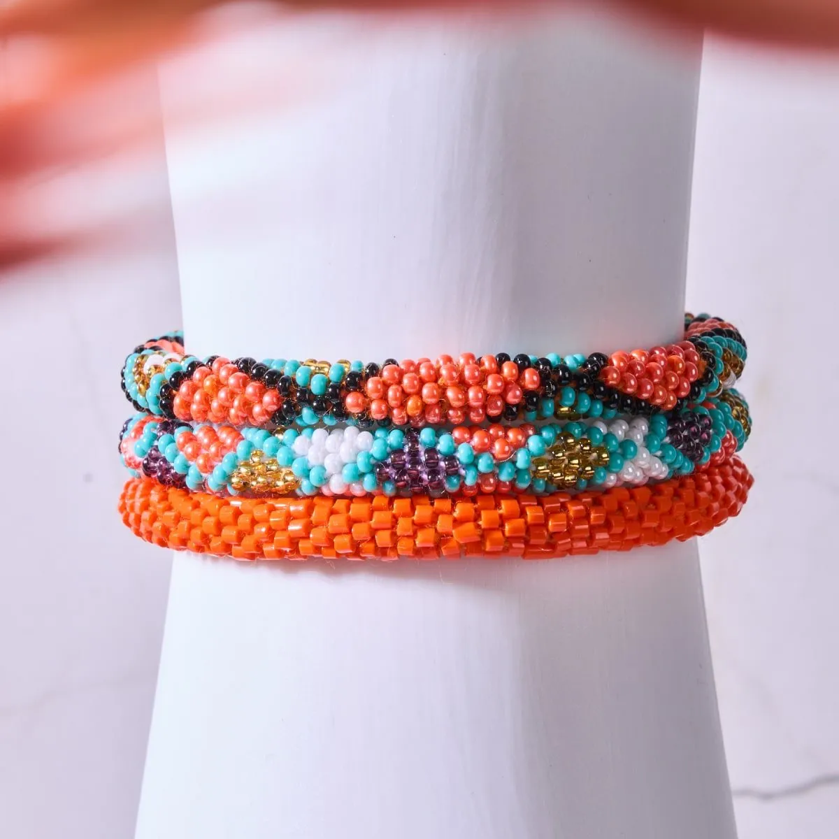 Pearl Coral | Himalayan Glass Bead Bracelet