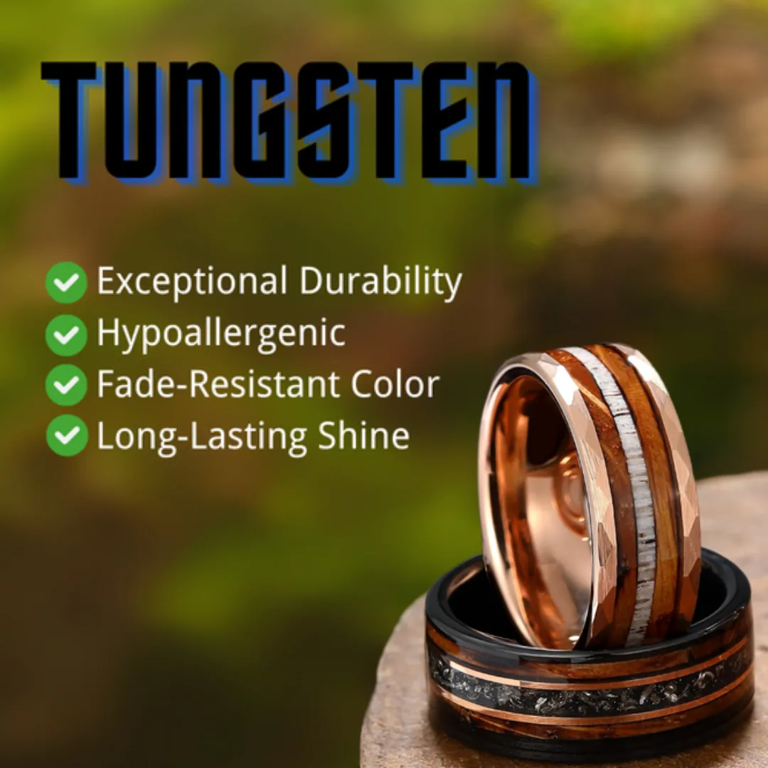 Personalized Red Ruby Tungsten Couple Rings Unisex 8mm Hammered Wedding Rings