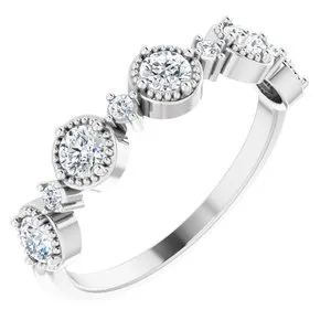 Platinum 1/2 CTW Natural Diamond Beaded Halo Anniversary Band
