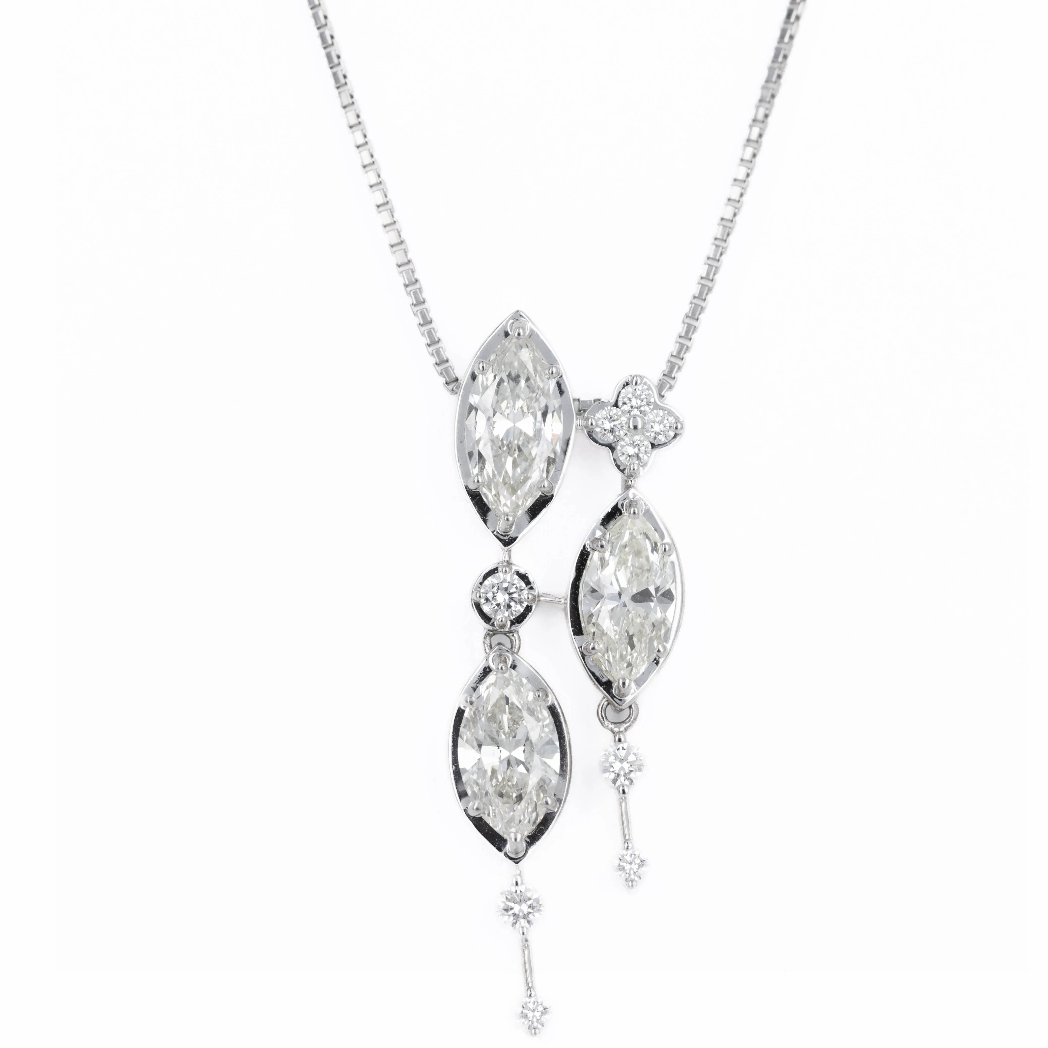 Platinum 2.26 Carat Marquise Diamond Trio Pendant Necklace