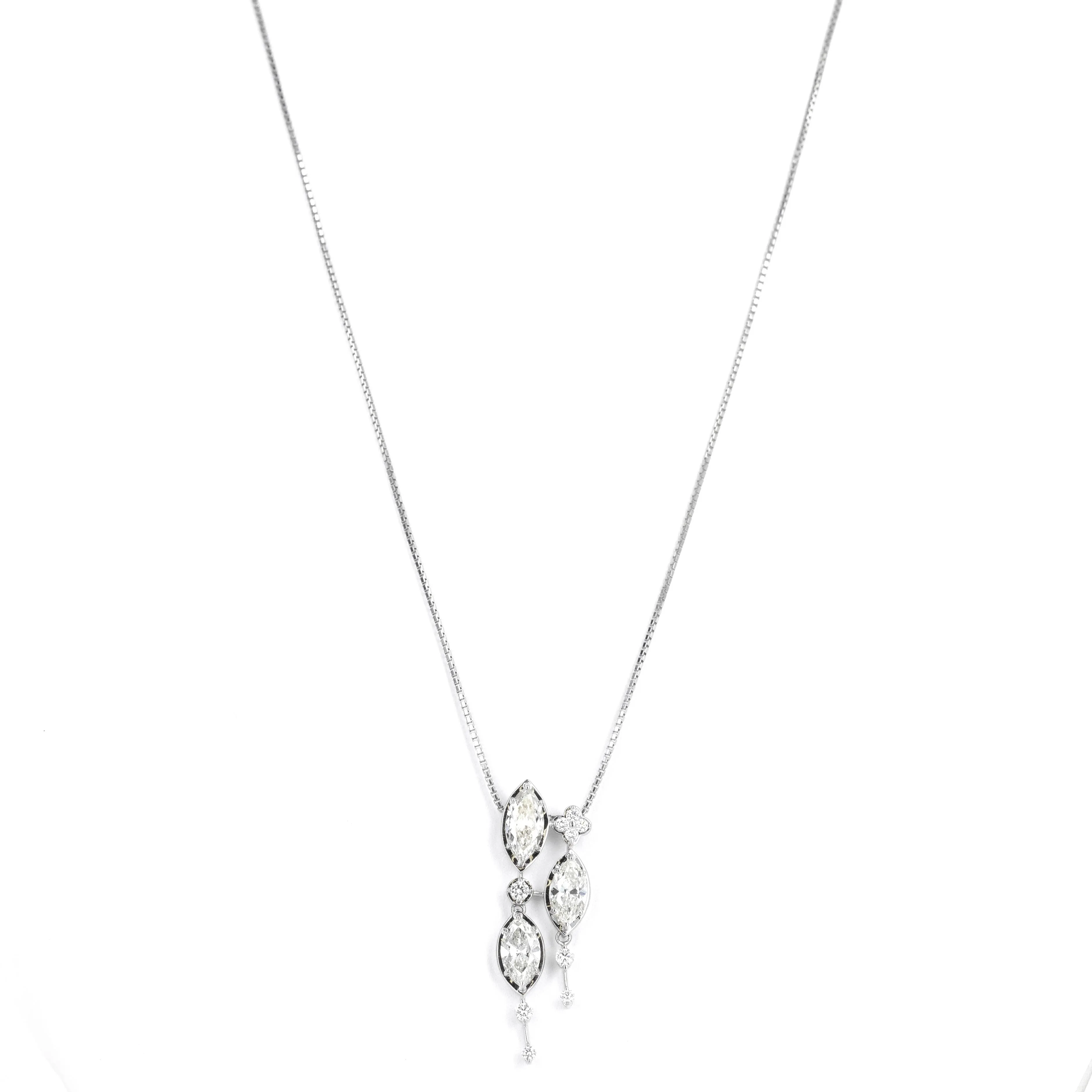 Platinum 2.26 Carat Marquise Diamond Trio Pendant Necklace