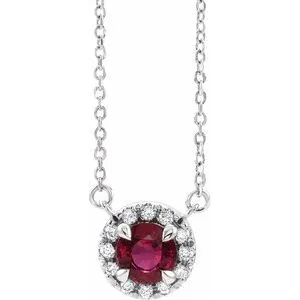 Platinum 4 mm Lab-Grown Ruby & .05 CTW Natural Diamond 16" Necklace
