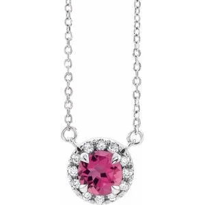 Platinum 4 mm Natural Pink Tourmaline & .05 CTW Natural Diamond 16" Necklace