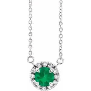Platinum 4.5 mm Natural Emerald & .05 CTW Natural Diamond 16" Necklace