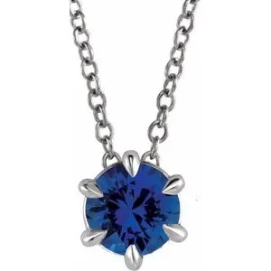 Platinum 5 mm Natural Blue Sapphire Solitaire 16-18" Necklace