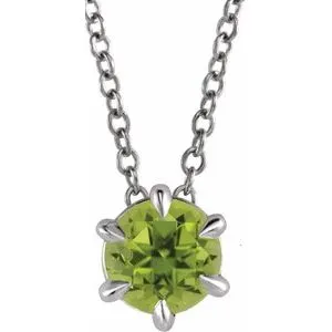 Platinum 5 mm Natural Peridot Solitaire 16-18" Necklace