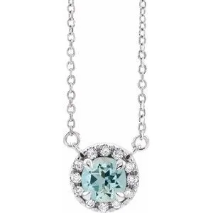 Platinum 6 mm Natural Aquamarine & 1/6 CTW Natural Diamond 18" Necklace