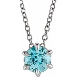Platinum 6 mm Natural Blue Zircon Solitaire 16-18" Necklace