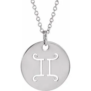 Platinum Gemini Zodiac Disc 16-18" Necklace