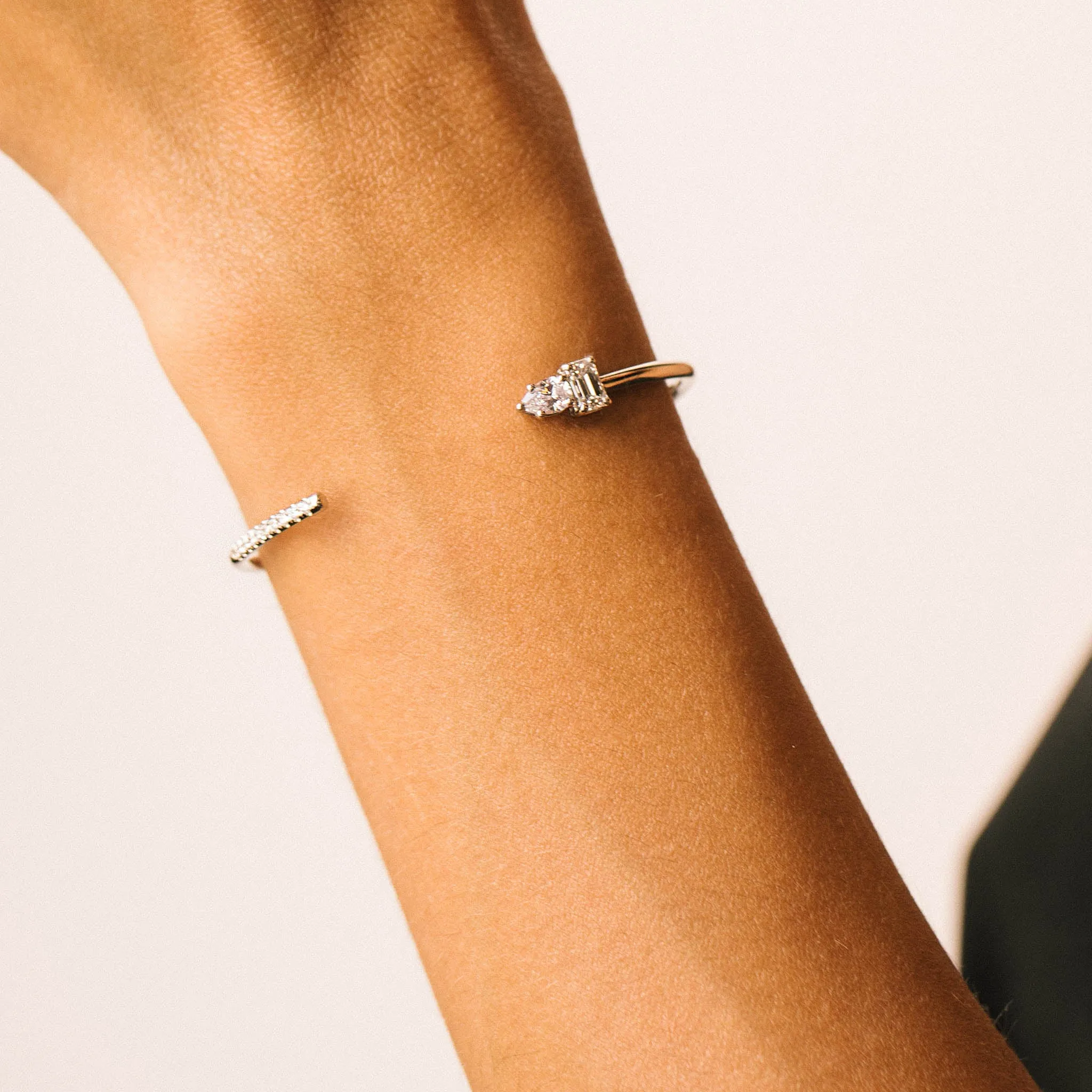 Platinum Mixed Pear & Emerald Cut Diamonds with Pavé Diamonds Cuff - SALE