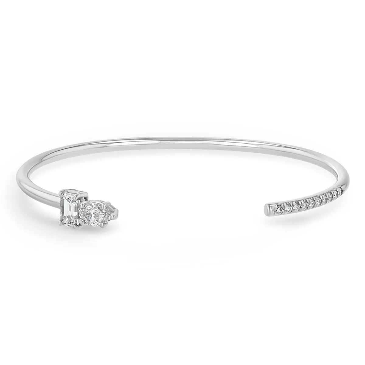 Platinum Mixed Pear & Emerald Cut Diamonds with Pavé Diamonds Cuff - SALE
