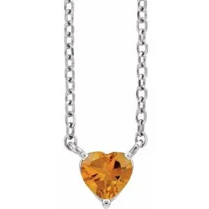 Platinum Natural Citrine Heart 16-18" Necklace