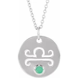 Platinum Natural Green Chrysoprase Libra Zodiac 16-18" Necklace