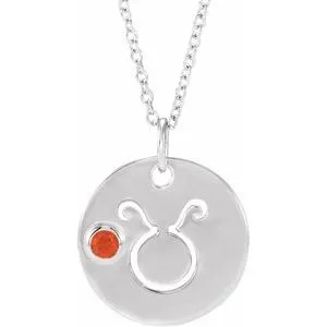 Platinum Natural Mexican Fire Opal Taurus Zodiac 16-18" Necklace
