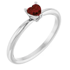 Platinum Natural Mozambique Garnet Heart Solitaire Ring