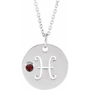 Platinum Natural Mozambique Garnet Pisces Zodiac 16-18" Necklace