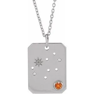 Platinum Natural Spessartite Garnet & .01 Natural Diamond Virgo Constellation 16-18" Necklace