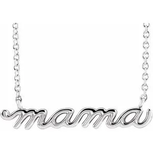 Platinum Petite Mama Script 18" Necklace