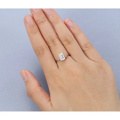Platinum Solitaire Emerald Moissanite Engagement Ring for women diamond Celtic Cluster Unique Vintage Wedding Anniversary Gold Gift For Her
