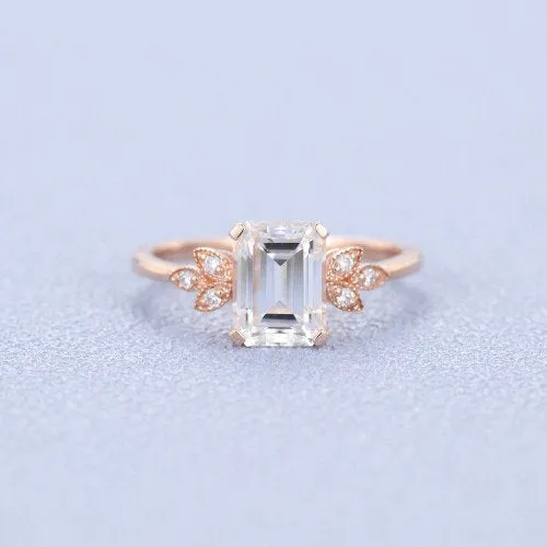 Platinum Solitaire Emerald Moissanite Engagement Ring for women diamond Celtic Cluster Unique Vintage Wedding Anniversary Gold Gift For Her