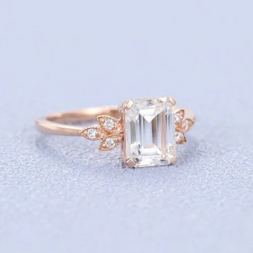 Platinum Solitaire Emerald Moissanite Engagement Ring for women diamond Celtic Cluster Unique Vintage Wedding Anniversary Gold Gift For Her