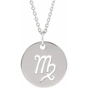 Platinum Virgo Zodiac Disc 16-18" Necklace