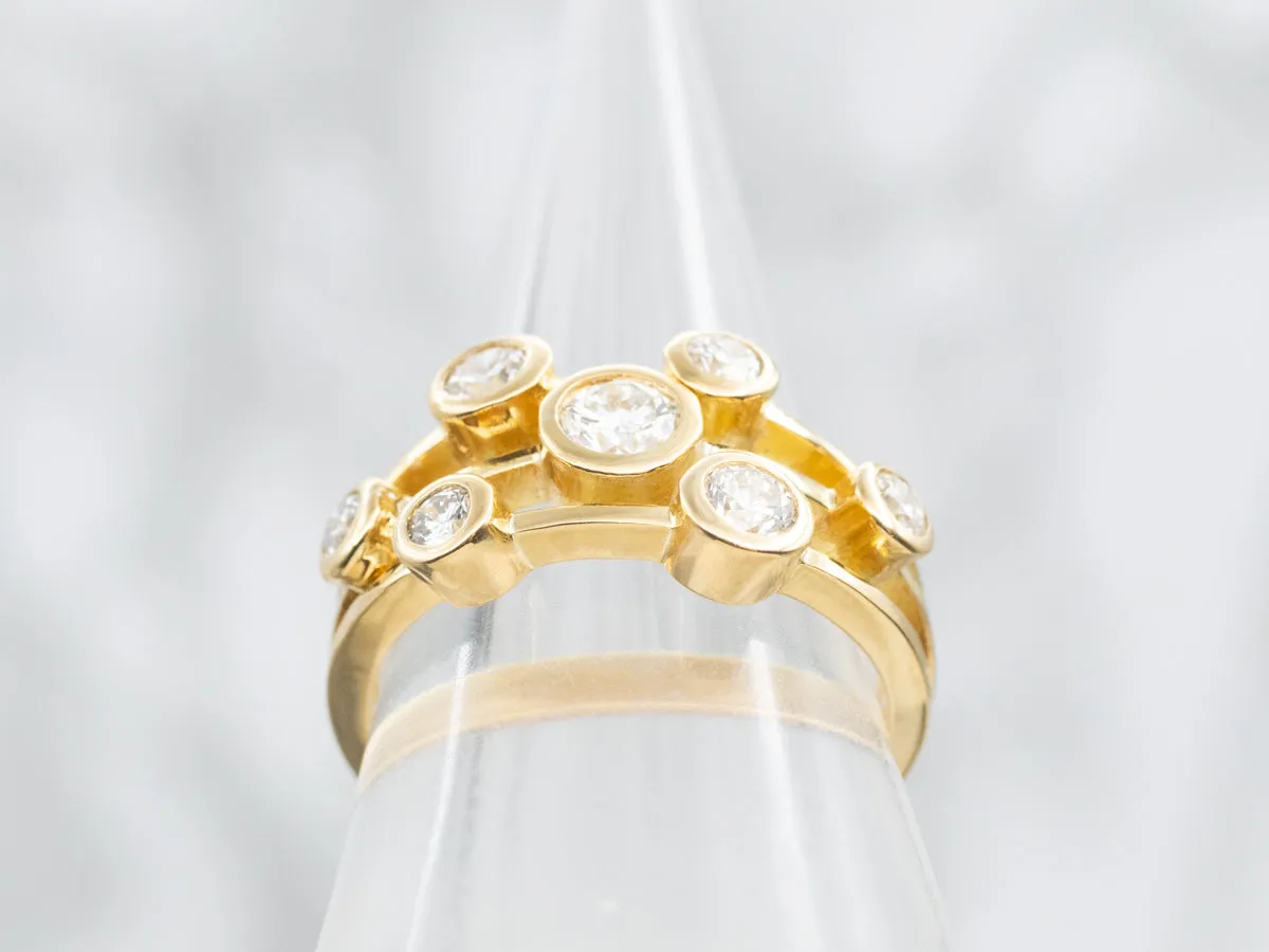 Polished 18-Karat Gold Diamond Bezel Orbit Ring