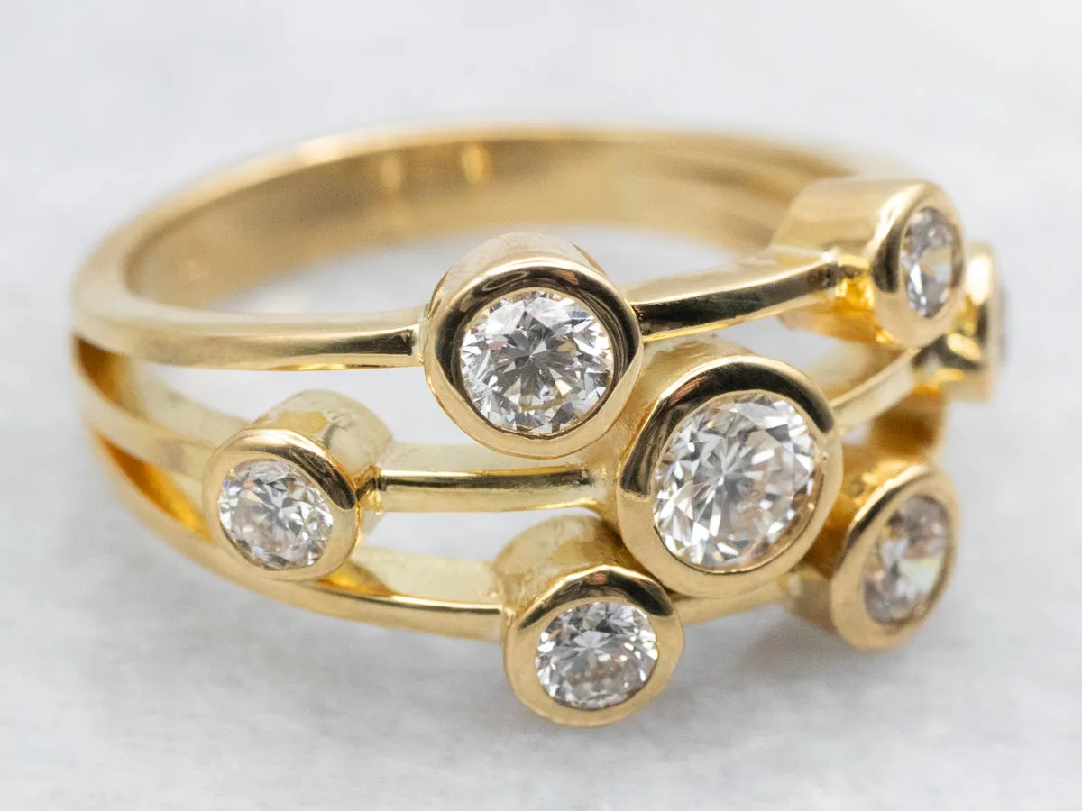 Polished 18-Karat Gold Diamond Bezel Orbit Ring