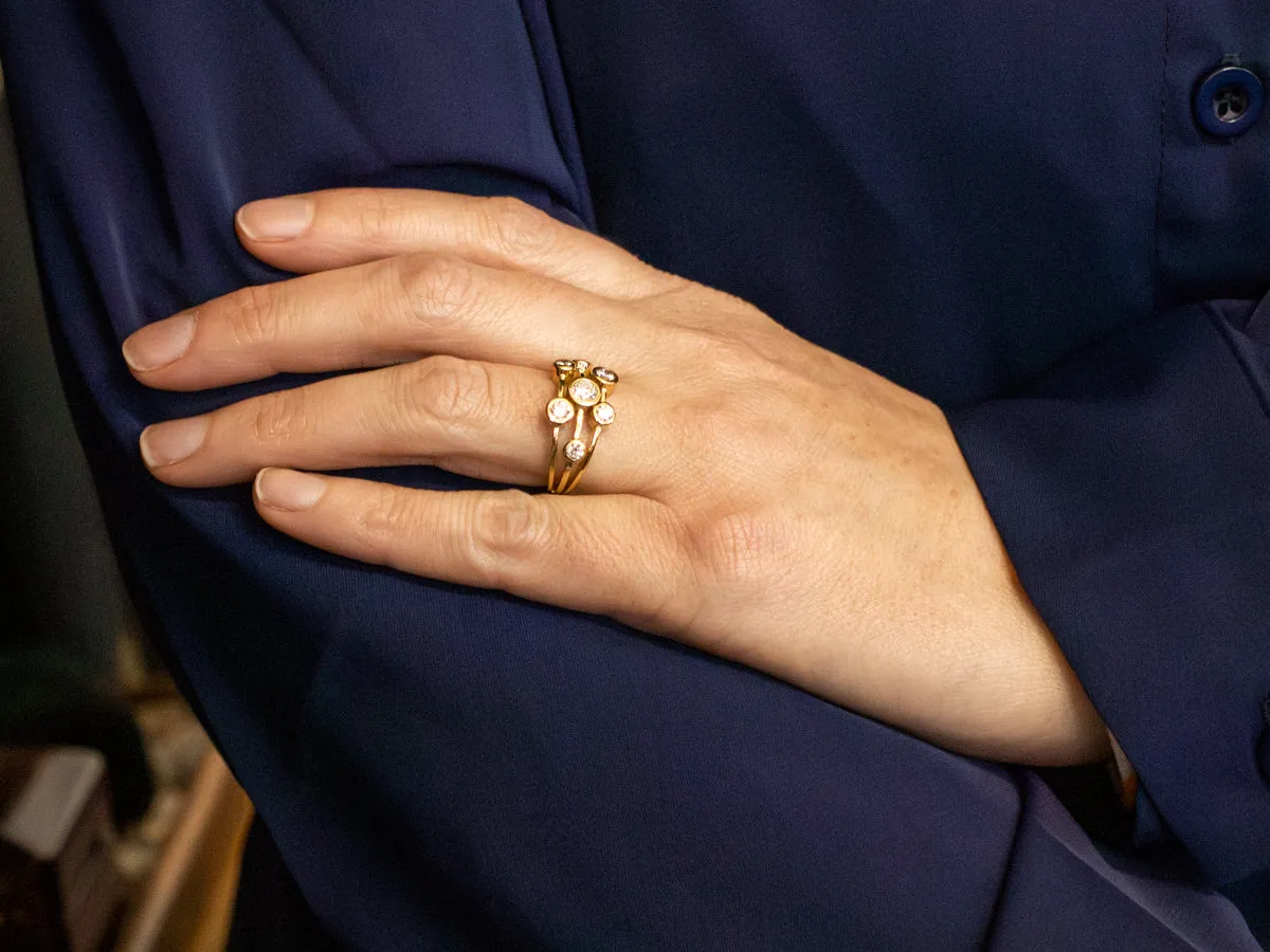 Polished 18-Karat Gold Diamond Bezel Orbit Ring